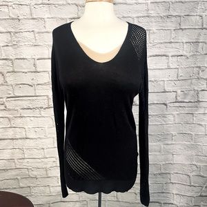 Express pointelle black sweater with crochet detailing, size M, EUC